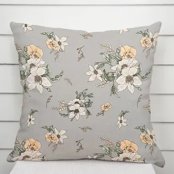 Povlak na dekorativní polštářek Bavlněný povlak na polštář Sandra SA-465 Oranžové květy na šedém 50 x 60 cm