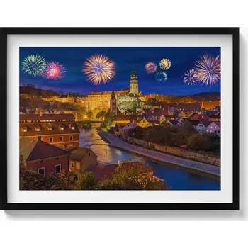 Obraz Elegantní obraz v černém rámu Ohňostroj Krumlov, Česká republika 80x60 cm