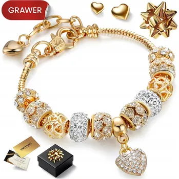 Náramek Dámský zlatý náramek s krystaly, nastavitelný, motiv srdce