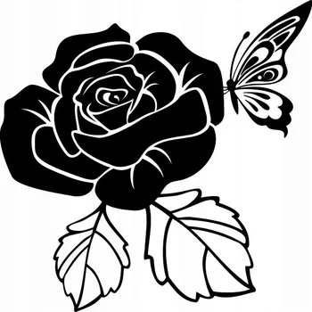 Samolepící dekorace Samolepka na zeď Drukant růže s motýlem 35x35 cm černá