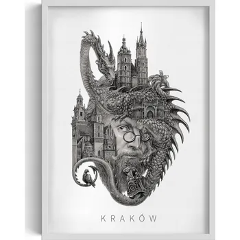 Obraz Rámeček s obrazem Černobílý Krakov Kostel Panny Marie Drak Wawelský 50x70 cm