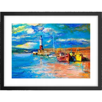 Obraz Obraz plakát v černém rámu do obýváku 40x30 rybářský přístav foto na zeď