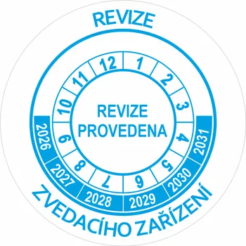 Samolepící etiketa Revize zvedacího zařízení 2026-2031 samolepící vinylová fólie 40 mm aršík 10 kusů