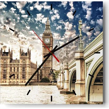 Hodiny Velké nástěnné hodiny na zeď 40x40 Město Skleněné hodiny Čtvercové Tiché