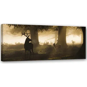 Obraz OBRAZ NA PLÁTNĚ Jelen v lese mlha hnědá 90x30