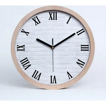 Hodiny Dřevěné nástěnné hodiny cihlová zeď průměr 25 cm