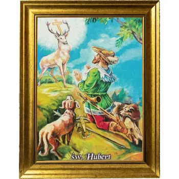 Obraz SVATÝ HUBERT | SAKRÁLNÍ OBRAZ VE ZLATÉM ZDOBENÉM RÁMU 30X40