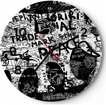 Hodiny Nástěnné hodiny do obýváku 40x40 Graffiti Kulatý Skleněné hodiny Loft Tiché