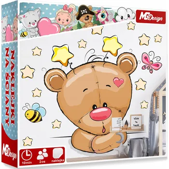 Samolepící dekorace XL VELKÁ Samolepka na stěnu MEDVÍDEK HVĚZDIČKY 62x57