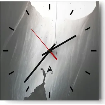 Hodiny Velké nástěnné hodiny 40x40 Jeskyně Skleněné hodiny Čtvercové Tiché