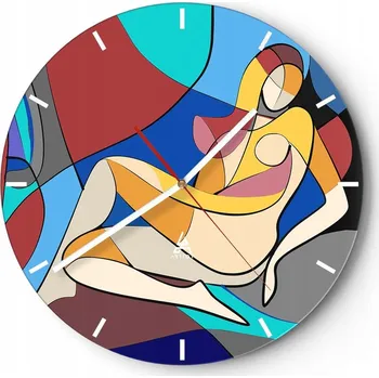 Hodiny Velké nástěnné hodiny 40x40 Kubismus Skleněné hodiny Kulatý Tiché