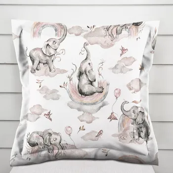 Povlak na polštářek Dětský bavlněný povlak na polštář s lemem Sandra SA-462 Sloni s šedohnědou duhou na bílém 50 x 60 cm