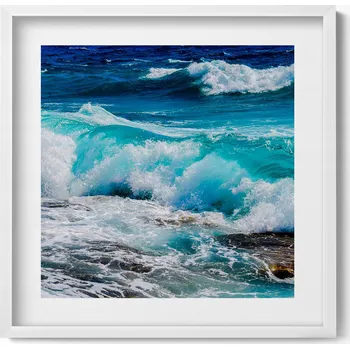 Obraz Elegantní obraz v bílém rámu - Modré mořské vlny, 50x50 cm