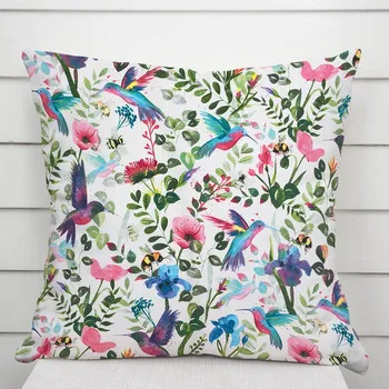 Povlak na dekorativní polštářek Bavlněný povlak na polštář Sandra SA-495 Duhoví kolibříci mezi květy 40 x 60 cm
