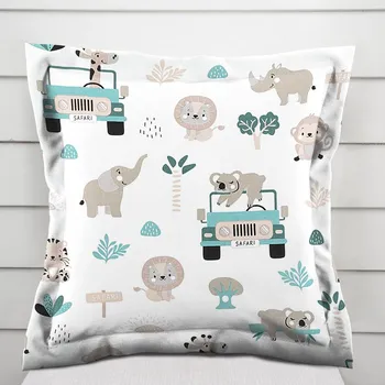 Povlak na dekorativní polštářek Dětský bavlněný povlak na polštář s lemem Sandra SA-477 Šedobéžová zvířátka v Safari 40 x 60 cm