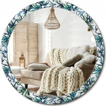 Zrcadlo Nástěnné zrcadlo s ozdobnou grafikou na skle Modré palmy Velké průměr 100 cm