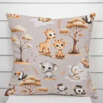Povlak na dekorativní polštářek Dětský bavlněný povlak na polštář Sandra SA-514 Africká zvířátka na šedém 50 x 60 cm