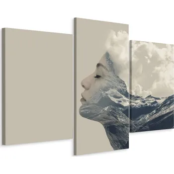 Obraz Obraz TRYPTYK Portrét Hory Nebe Koláž 3D 60x40