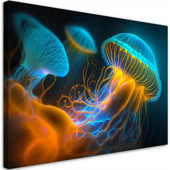 Obraz OBRAZ NA PLÁTNĚ Medúzy pod vodou Neon 60x40