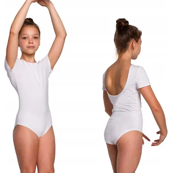 Body BALETNÍ TRIKOT S KRÁTKÝM RUKÁVEM BÍLÝ NA BALET, TANEC, AKROBACII VELIKOST 116