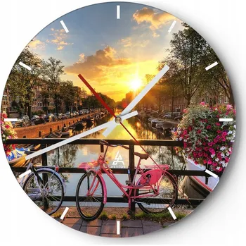 Hodiny Velké nástěnné hodiny 40x40 cm Město Skleněné hodiny Kulatý Tiché