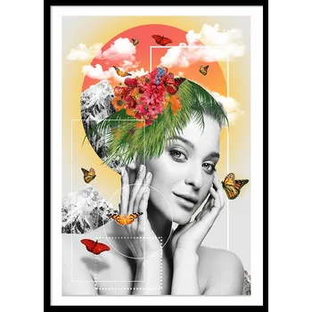 Obraz OBRAZ PLAKÁT V RÁMU 73x53cm žena s květinami ve vlasech Valentýn P2418