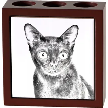 Bombajski - stojan na tužky s kočkou, organizér na stůl s potiskem, p