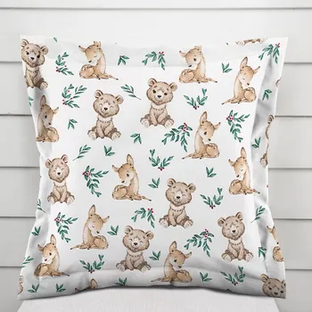 Povlak na polštářek Dětský bavlněný povlak na polštář s lemem Sandra SA-470 Medvídci a koloušci na bílém 50 x 60 cm