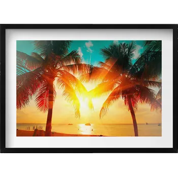 Obraz Nástěnný obraz v rámu Pohled na dovolenou - palmy při západu slunce 70x50 cm