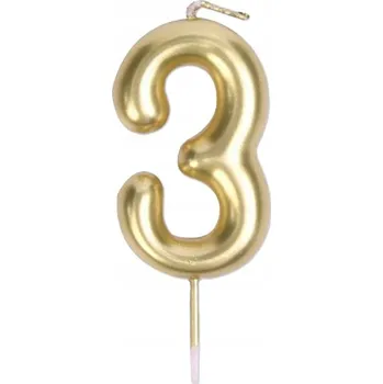 Dortová svíčka Zlatá svíčka na dort číslice 3, dekorace na narozeniny