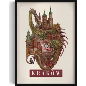 Obraz Obraz na zeď rám Vintage retro styl Krakov Kostel Panny Marie Drak 50x70 cm