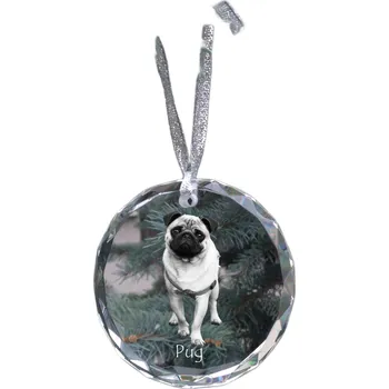 Obraz Mops – křišťálová vánoční koule s fotografií, fotografie psa v křišťálu