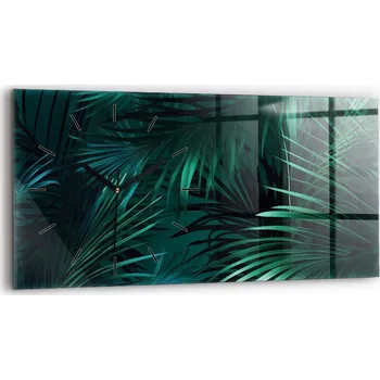 Hodiny Horizontální Skleněné Hodiny Nástěnné Do Kanceláře S Grafikou Tropické Listy 60x30 cm