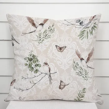 Povlak na polštářek Bavlněný povlak na polštář Sandra SA-490 Vlaštovky s motýlky na béžovém ornamentu 40 x 40 cm