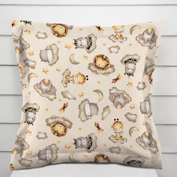 Povlak na polštářek Dětský bavlněný povlak na polštář s lemem Sandra SA-534 Africká zvířátka na obláčcích na šedobéžovém 30 x 50 cm