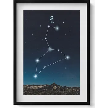 Obraz Dekorace obraz v černém rámu na zeď Souhvězdí zvěrokruhu lev 50x70 cm