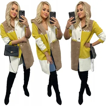 Dámský kabát Soprato dámský kabát vícebarevný oversize s kapucí Alpaka XXX kabát módní dlouhý s kapucí univerzální velikost