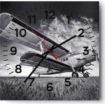 Hodiny Kuchyňské nástěnné hodiny 30x30 Letadlo Skleněné hodiny do obýváku Moderní Tiché
