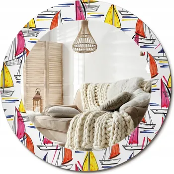 Zrcadlo Zrcadlo se skleněným ozdobným rámem s potiskem fi 60 cm Barevné lodičky