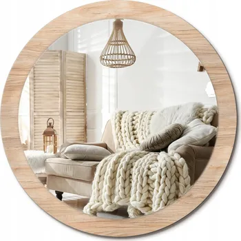 Zrcadlo Moderní dekorativní kulaté zrcadlo na stěnu s potiskem Dřevo průměr 90 cm