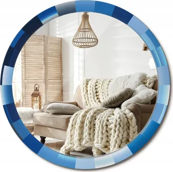 Zrcadlo Dekorativní závěsné zrcadlo s potiskem Modrá abstraktní Velké průměr 100 cm