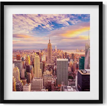 Obraz Elegantní obraz do obýváku v černém rámu Západ slunce New York 50x50 cm