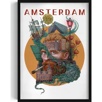 Obraz Obraz grafika v rámu Amsterdam Létající Holanďan Tulipány Kolo 50x70 cm