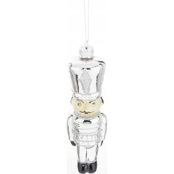 Vánoční dekorace Vánoční Koule stříbrná ozdoba panáček 5x17,5cm tvarovaná