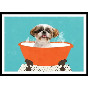 Obraz OBRAZ PLAKÁT V RÁMU do Koupelny WC Toalety PES v VANE P2575_53x73