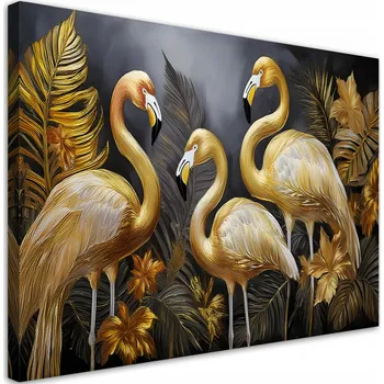 Obraz Obraz na plátně, Zlatí Plameňáci Ptáci Glamour 90x60