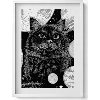 Obraz Dekorativní obraz v rámu do obýváku Magická černá kočka a vesmír 50x70 cm