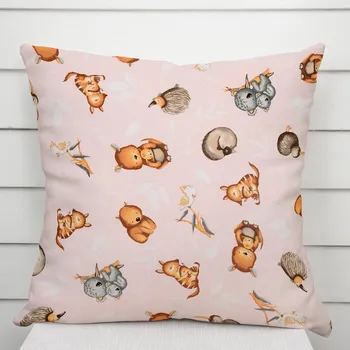 Povlak na dekorativní polštářek Dětský bavlněný povlak na polštář Sandra SA-533 Australská zvířátka na růžovém 50 x 50 cm
