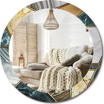 Zrcadlo Kulaté nástěnné dekorativní zrcadlo v skleněném rámu průměr 80 cm Mramorový styl