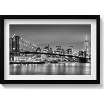 Obraz Závěsný obraz rámeček černé barvy New York Brooklyn Bridge v noci 60x40 cm